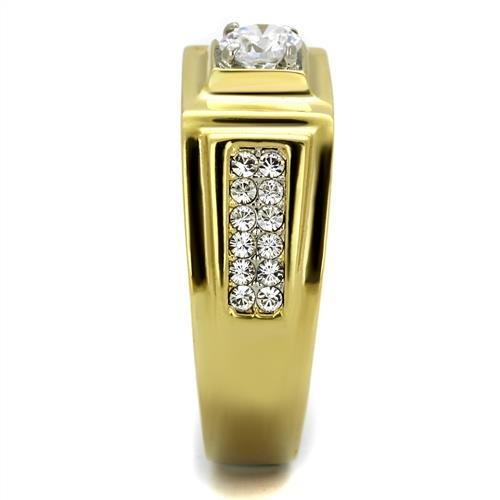 TK2222 - Two-Tone IP Gold (Ion Plating) Stainless Steel Ring with AAA Grade CZ  in Clear-3
