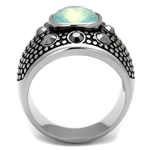 TK2223 - High polished (no plating) Stainless Steel Ring with Top Grade Crystal  in Fireopal-2