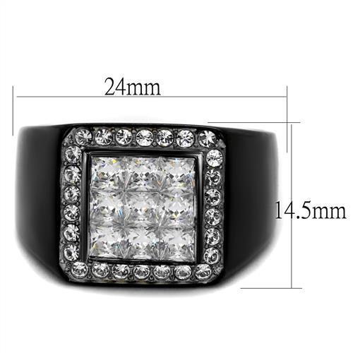 TK2230 - Two-Tone IP Black Stainless Steel Ring with AAA Grade CZ  in Clear-1