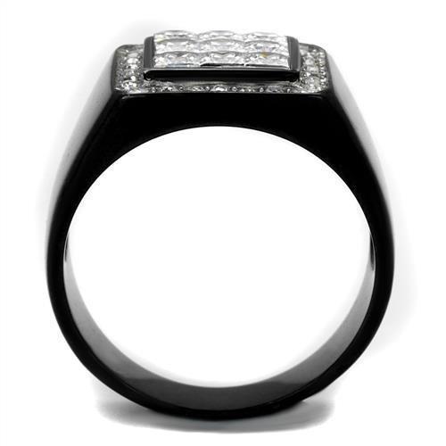 TK2230 - Two-Tone IP Black Stainless Steel Ring with AAA Grade CZ  in Clear-2