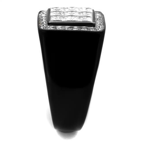 TK2230 - Two-Tone IP Black Stainless Steel Ring with AAA Grade CZ  in Clear-3