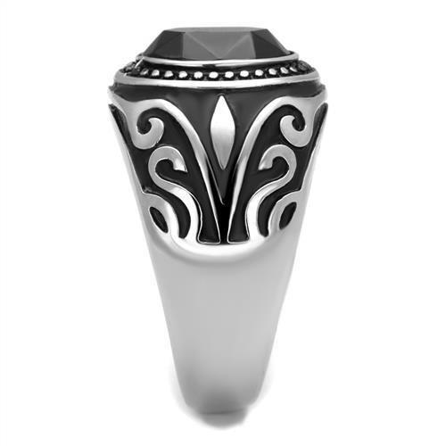 TK2231 - High polished (no plating) Stainless Steel Ring with Top Grade Crystal  in Jet-3