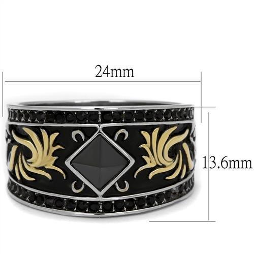 TK2232 - Two-Tone IP Gold (Ion Plating) Stainless Steel Ring with Synthetic Synthetic Glass in Jet-1