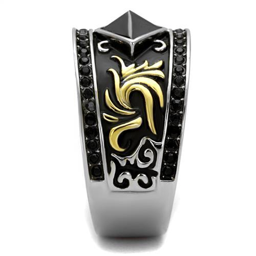 TK2232 - Two-Tone IP Gold (Ion Plating) Stainless Steel Ring with Synthetic Synthetic Glass in Jet-3
