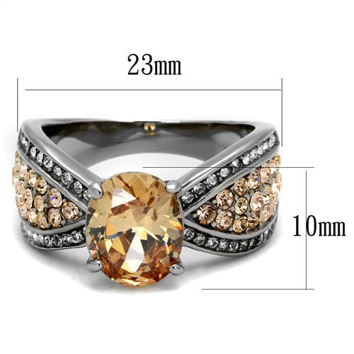TK2249 - High polished (no plating) Stainless Steel Ring with AAA Grade CZ  in Champagne-1