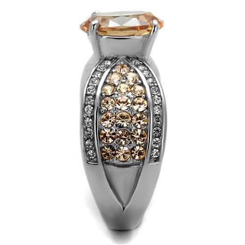 TK2249 - High polished (no plating) Stainless Steel Ring with AAA Grade CZ  in Champagne-3
