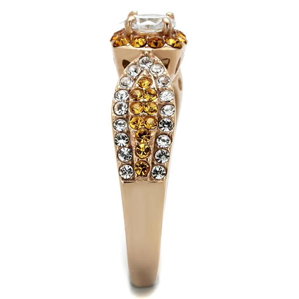 TK2250 - IP Rose Gold(Ion Plating) Stainless Steel Ring with AAA Grade CZ  in Clear-3