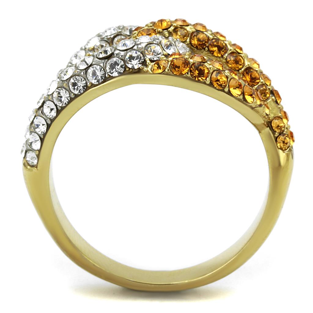 TK2251 - Two-Tone IP Gold (Ion Plating) Stainless Steel Ring with Top Grade Crystal  in Topaz-2