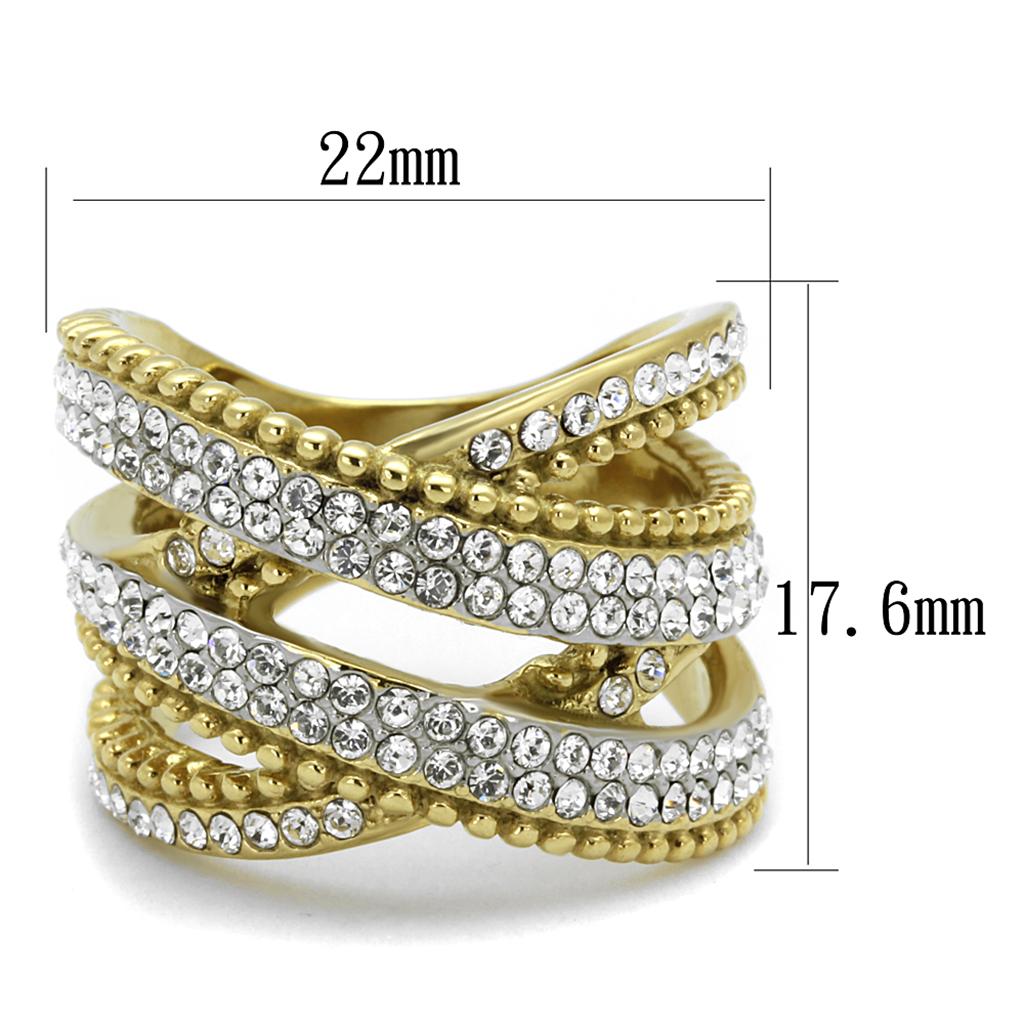 TK2252 - Two-Tone IP Gold (Ion Plating) Stainless Steel Ring with Top Grade Crystal  in Clear-1
