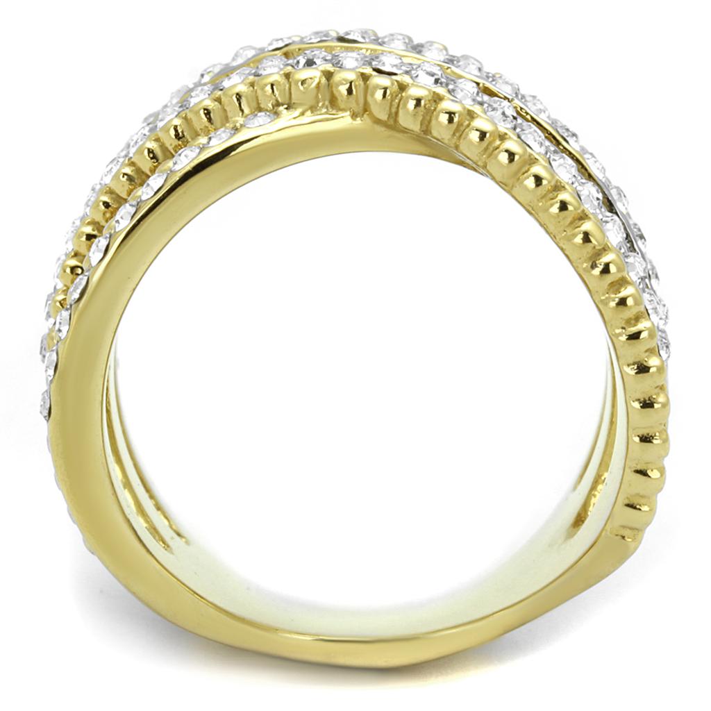 TK2252 - Two-Tone IP Gold (Ion Plating) Stainless Steel Ring with Top Grade Crystal  in Clear-2