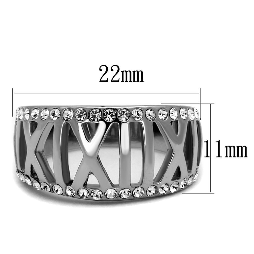 TK2257 - High polished (no plating) Stainless Steel Ring with Top Grade Crystal  in Clear-1