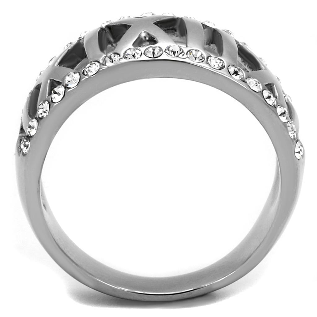 TK2257 - High polished (no plating) Stainless Steel Ring with Top Grade Crystal  in Clear-2