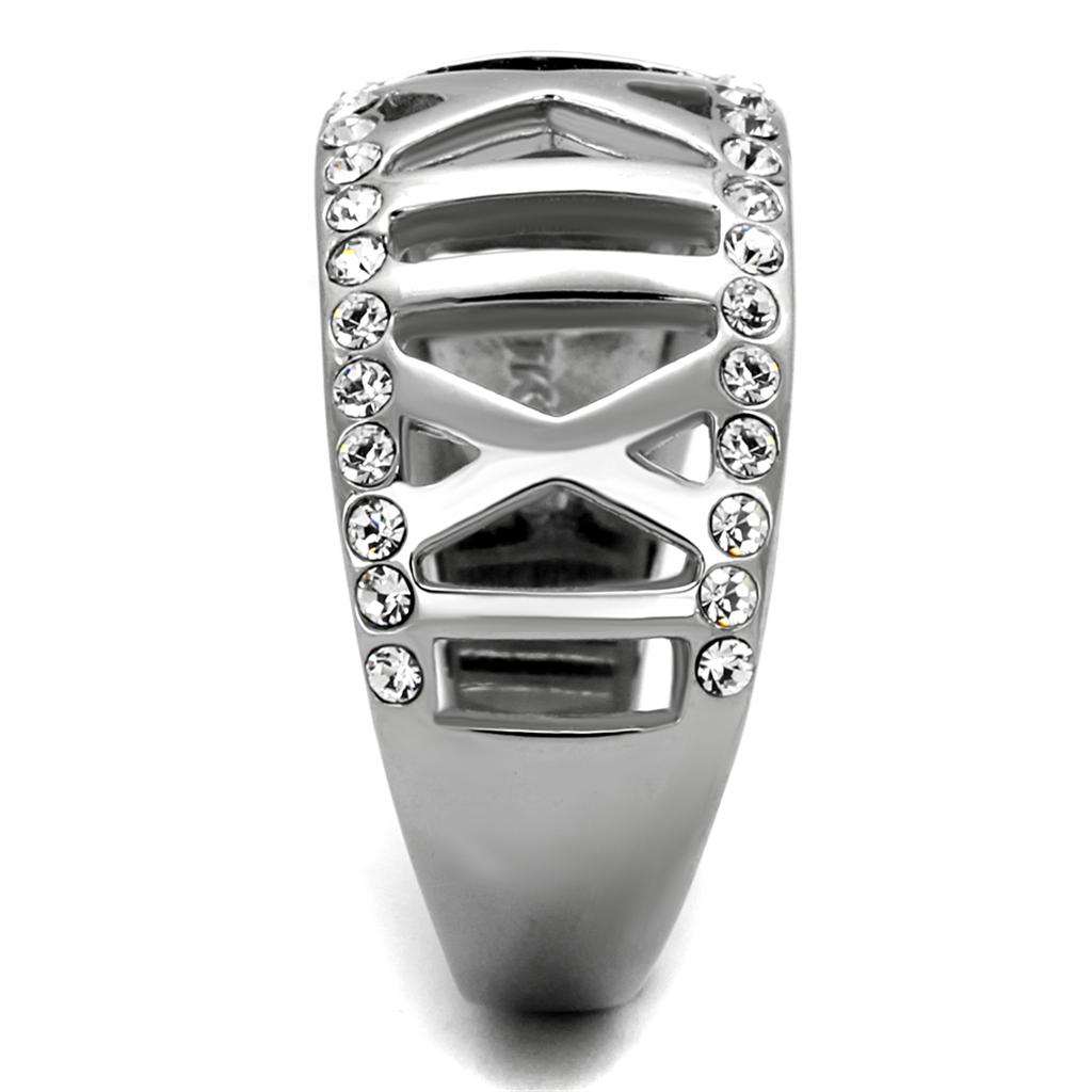 TK2257 - High polished (no plating) Stainless Steel Ring with Top Grade Crystal  in Clear-3