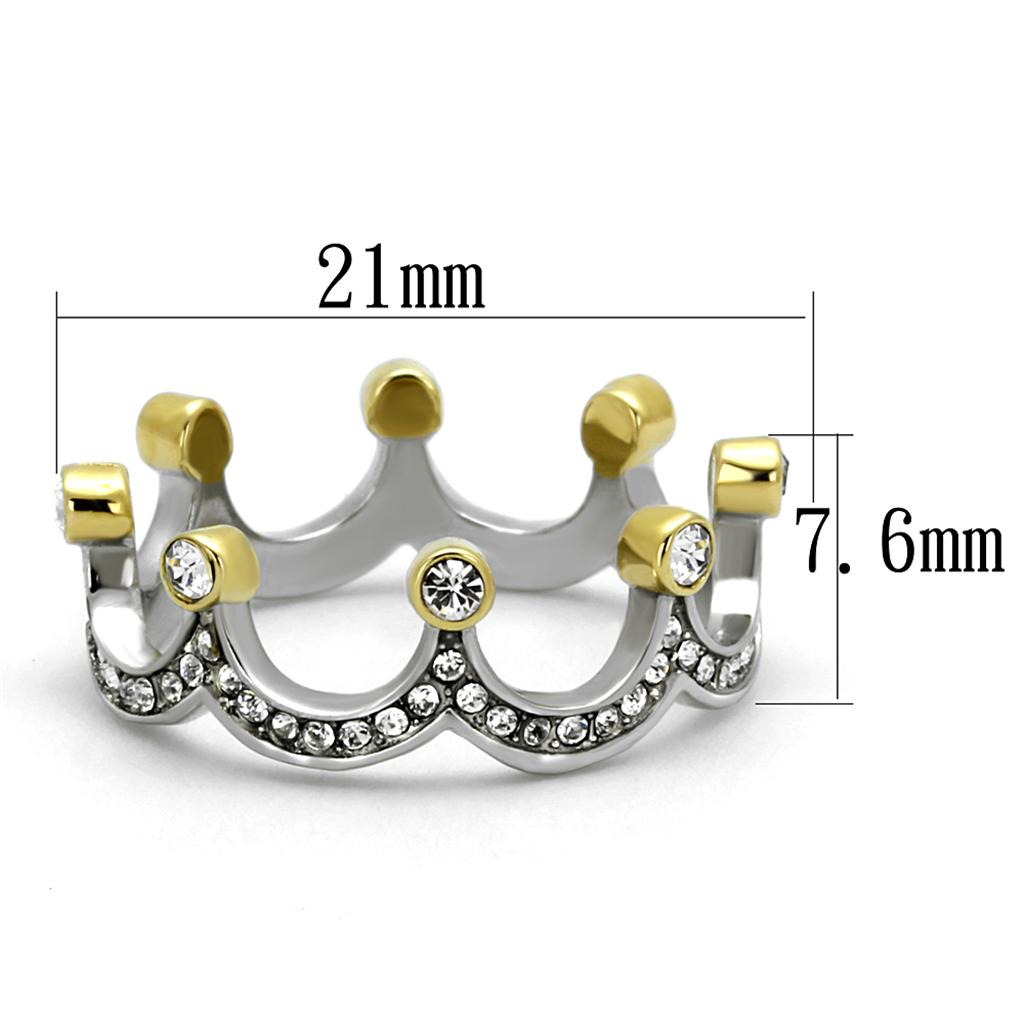 TK2258 - Two-Tone IP Gold (Ion Plating) Stainless Steel Ring with Top Grade Crystal  in Clear-1