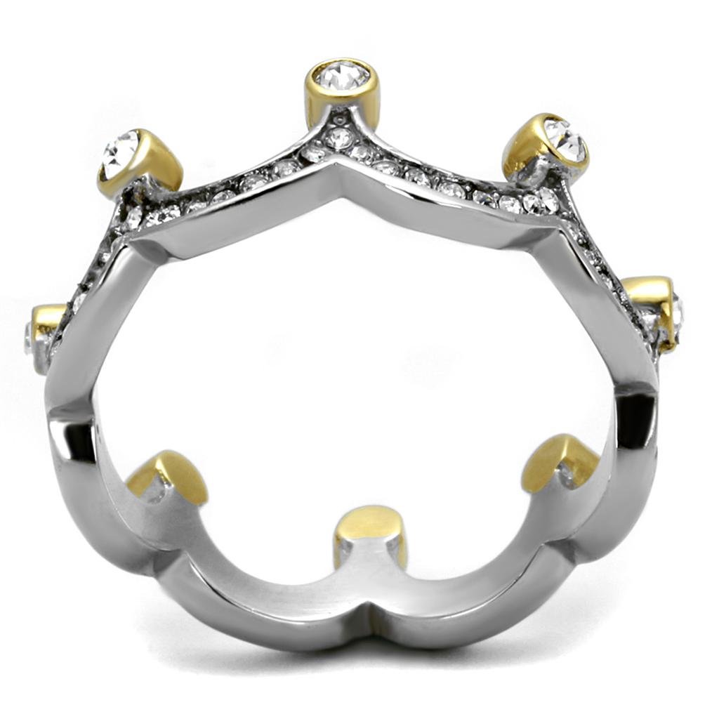 TK2258 - Two-Tone IP Gold (Ion Plating) Stainless Steel Ring with Top Grade Crystal  in Clear-2