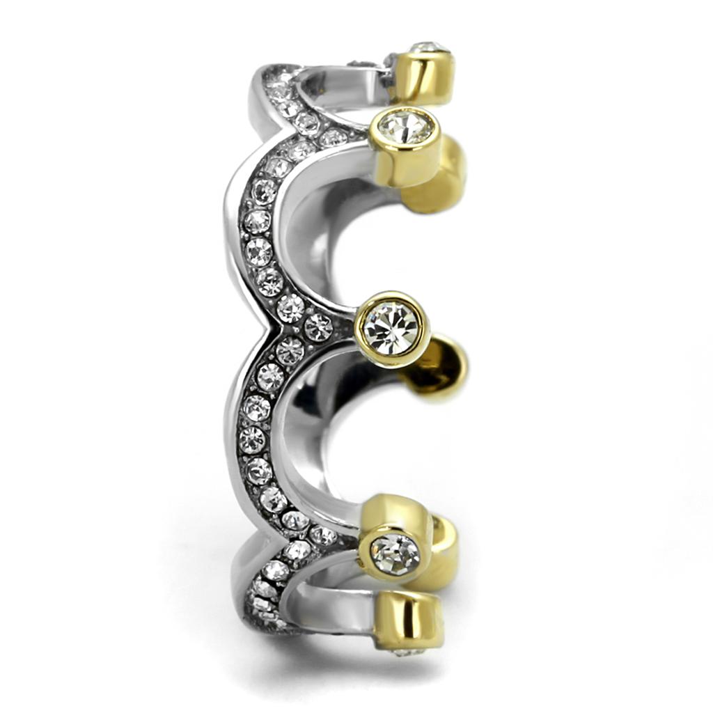 TK2258 - Two-Tone IP Gold (Ion Plating) Stainless Steel Ring with Top Grade Crystal  in Clear-3