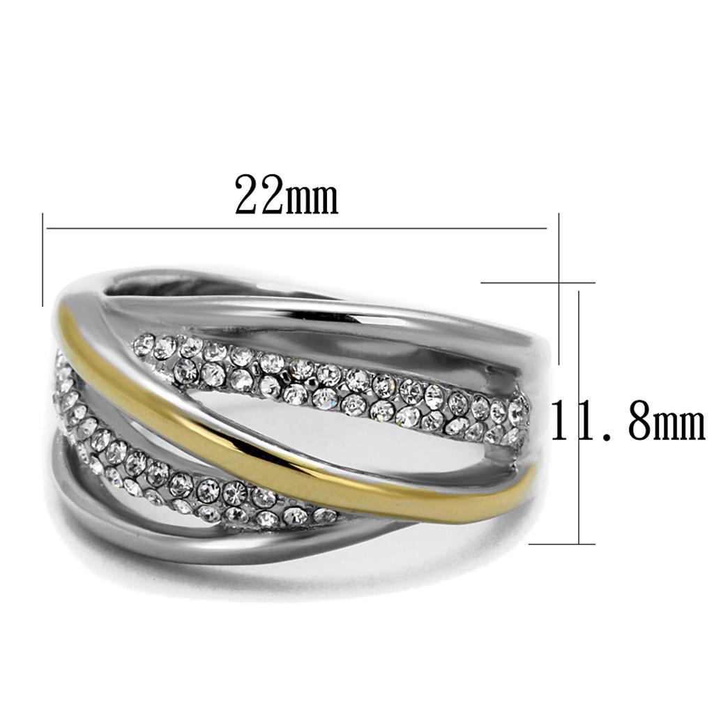 TK2263 - Two-Tone IP Gold (Ion Plating) Stainless Steel Ring with Top Grade Crystal  in Clear-1
