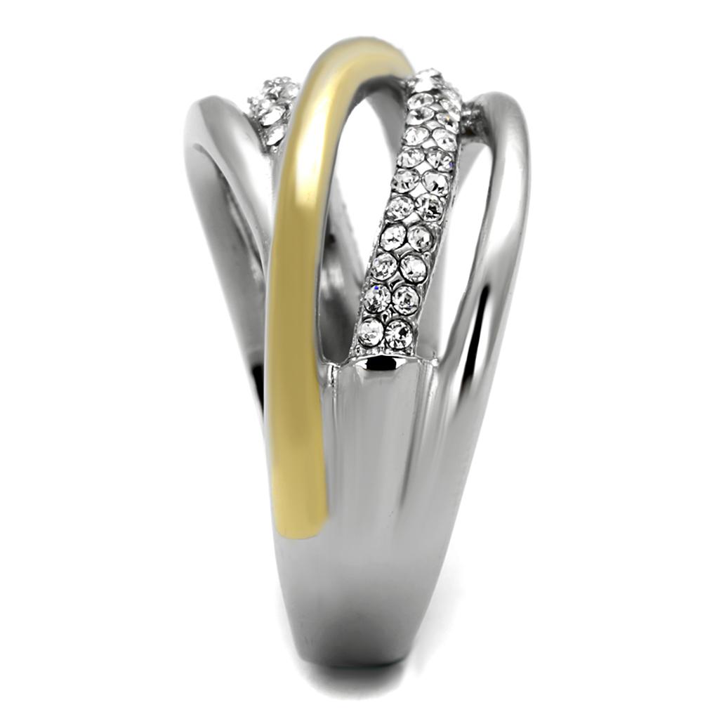 TK2263 - Two-Tone IP Gold (Ion Plating) Stainless Steel Ring with Top Grade Crystal  in Clear-3