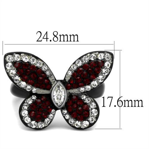 TK2273 - Two-Tone IP Black (Ion Plating) Stainless Steel Ring with Top Grade Crystal  in Siam-1
