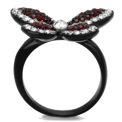 TK2273 - Two-Tone IP Black (Ion Plating) Stainless Steel Ring with Top Grade Crystal  in Siam-2