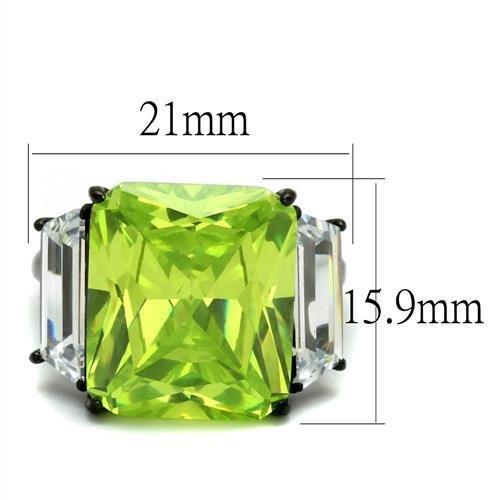 TK2275 - IP Black(Ion Plating) Stainless Steel Ring with AAA Grade CZ  in Apple Green color-1