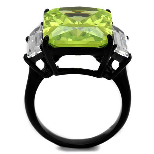 TK2275 - IP Black(Ion Plating) Stainless Steel Ring with AAA Grade CZ  in Apple Green color-2