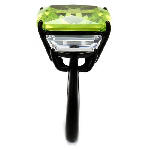 TK2275 - IP Black(Ion Plating) Stainless Steel Ring with AAA Grade CZ  in Apple Green color-3