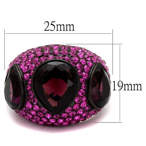 TK2276 - IP Black(Ion Plating) Stainless Steel Ring with Synthetic Synthetic Glass in Amethyst-1