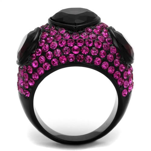 TK2276 - IP Black(Ion Plating) Stainless Steel Ring with Synthetic Synthetic Glass in Amethyst-2