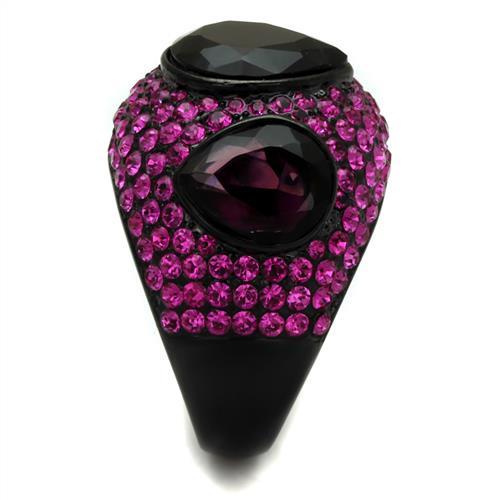 TK2276 - IP Black(Ion Plating) Stainless Steel Ring with Synthetic Synthetic Glass in Amethyst-3