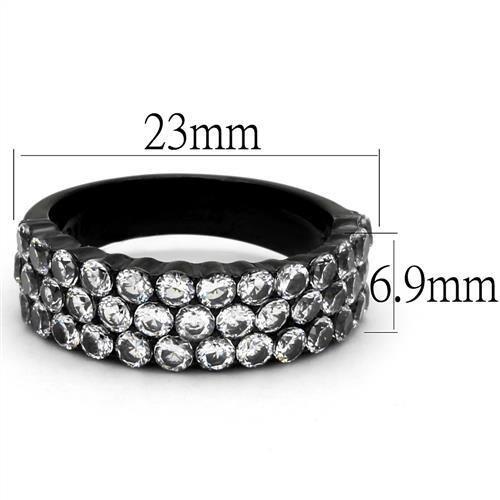 TK2277 - IP Black(Ion Plating) Stainless Steel Ring with AAA Grade CZ  in Clear-1