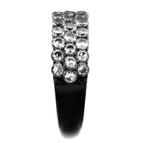 TK2277 - IP Black(Ion Plating) Stainless Steel Ring with AAA Grade CZ  in Clear-3