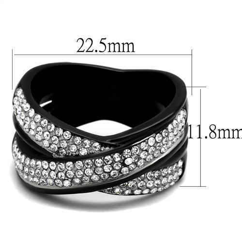 TK2278 - Two-Tone IP Black (Ion Plating) Stainless Steel Ring with Top Grade Crystal  in Clear-1