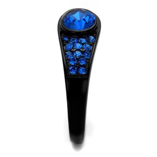 TK2279 - IP Black(Ion Plating) Stainless Steel Ring with Top Grade Crystal  in Capri Blue-3