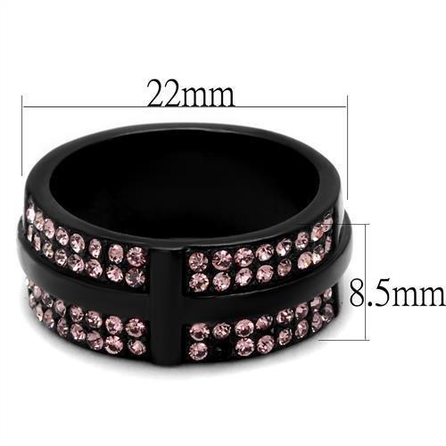 TK2280 - IP Black(Ion Plating) Stainless Steel Ring with Top Grade Crystal  in Light Amethyst-1