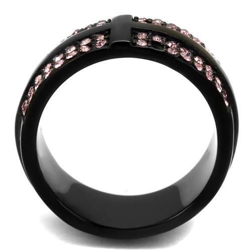 TK2280 - IP Black(Ion Plating) Stainless Steel Ring with Top Grade Crystal  in Light Amethyst-2