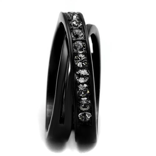 TK2281 - IP Black(Ion Plating) Stainless Steel Ring with Top Grade Crystal  in Black Diamond-3