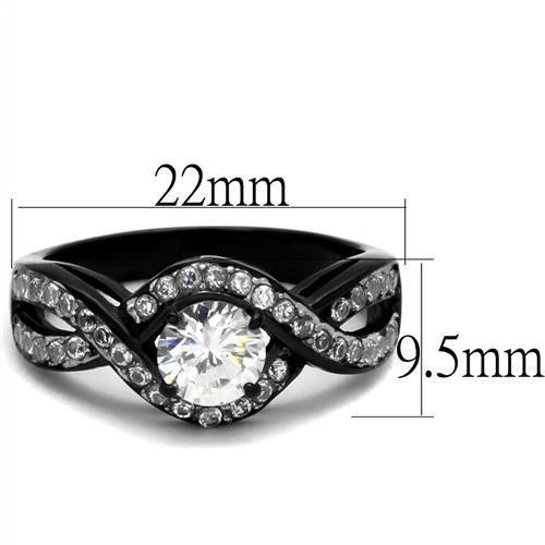 TK2282 - Two-Tone IP Black (Ion Plating) Stainless Steel Ring with AAA Grade CZ  in Clear-1