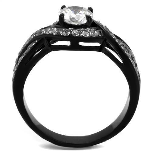 TK2282 - Two-Tone IP Black (Ion Plating) Stainless Steel Ring with AAA Grade CZ  in Clear-2