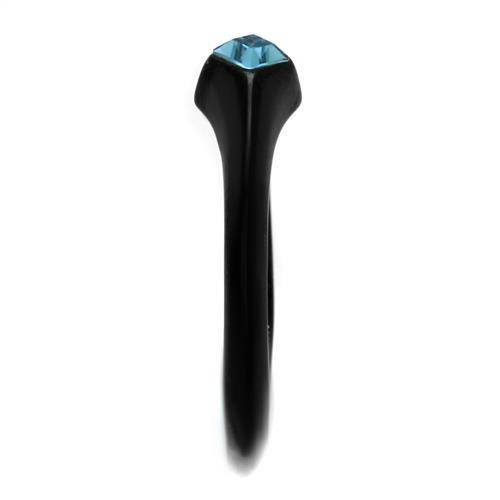 TK2284 - IP Black(Ion Plating) Stainless Steel Ring with Top Grade Crystal  in Sea Blue-3
