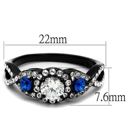 TK2286 - Two-Tone IP Black (Ion Plating) Stainless Steel Ring with AAA Grade CZ  in Clear-1