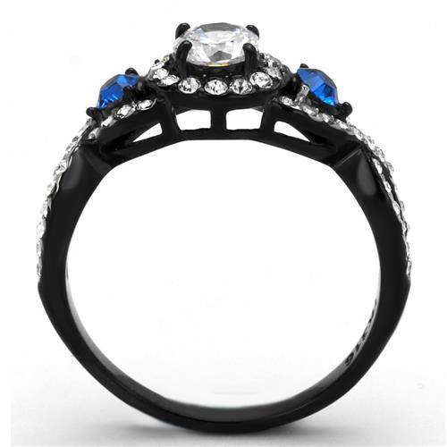 TK2286 - Two-Tone IP Black (Ion Plating) Stainless Steel Ring with AAA Grade CZ  in Clear-2
