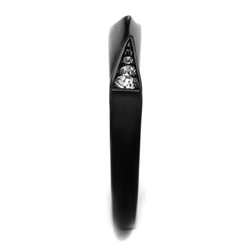 TK2287 - IP Black(Ion Plating) Stainless Steel Ring with Top Grade Crystal  in Clear-3