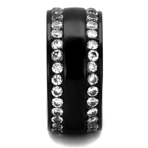 TK2290 - IP Black(Ion Plating) Stainless Steel Ring with AAA Grade CZ  in Clear-3