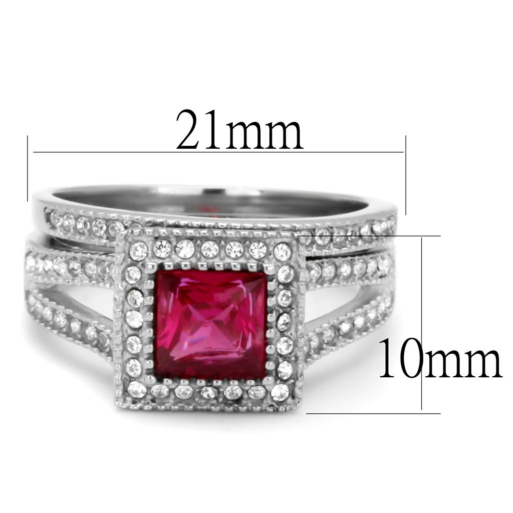 TK2293 - High polished (no plating) Stainless Steel Ring with AAA Grade CZ  in Ruby-1