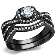 TK2296J-  Stainless Steel Ring with AAA Grade CZ  in Clear Ion Plating-Black-0