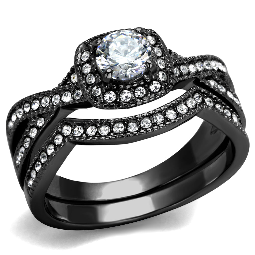 TK2296J-  Stainless Steel Ring with AAA Grade CZ  in Clear Ion Plating-Black-0