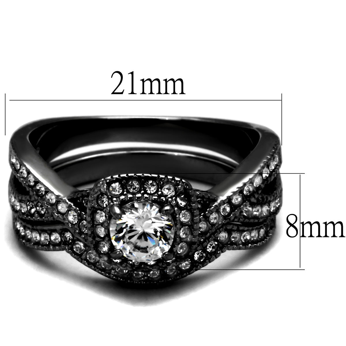TK2296J-  Stainless Steel Ring with AAA Grade CZ  in Clear Ion Plating-Black-1