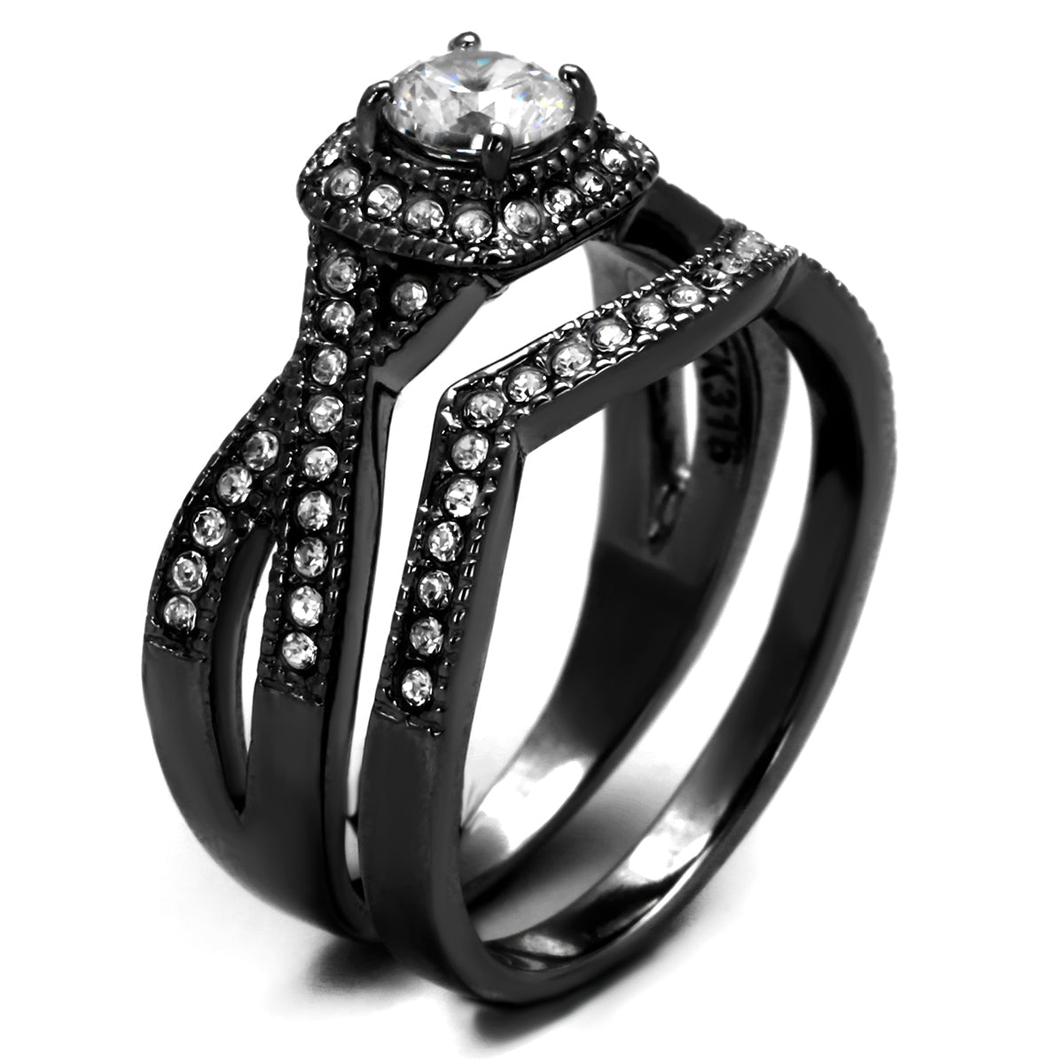 TK2296J-  Stainless Steel Ring with AAA Grade CZ  in Clear Ion Plating-Black-3