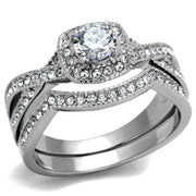 TK2296 - High polished (no plating) Stainless Steel Ring with AAA Grade CZ  in Clear-0